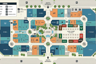 design shopping mall wayfinding, retail directory and visitor navigation maps