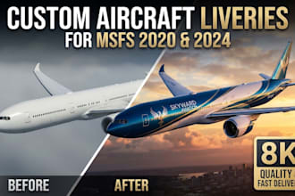 create custom high quality aircraft liveries for msfs 2020, msfs 2024, simulator