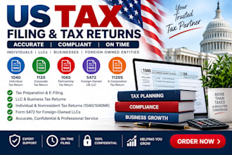 prepare and file US tax return 1040 1120 1065 5472 llc tax filing