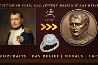 create 3d coin, medallion, token, cad jewelry, bas relief printable stl design