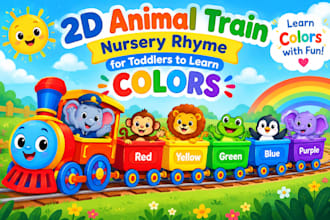 create a fun 2d animal train nursery rhyme for toddlers to learn colors