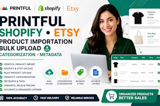 printful shopify etsy product importation bulk upload categorization metadata