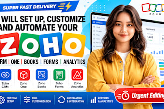 set up, customize and automate your zoho CRM, zoho one, books, form, analytics