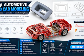 create professional automotive 3d cad models, parametric parts and assemblies