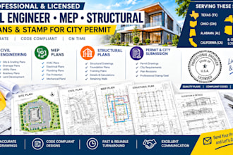 civil engineer, mep, structural plan tx ohio al ca ny az usa stamp for city