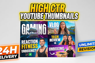 design modern clickbait youtube thumbnails in 24h