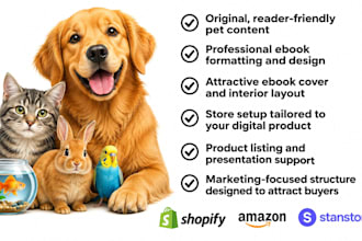 write and design pet dog cat ebooks and setup your online store for marketing