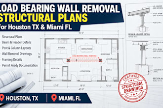do load bearing wall removal structural plans for houston tx and miami fl