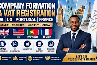 handle company vat registration and business setup UK US portugal france