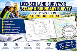 licensed land surveyor stamp and boundary survey for property in ca tx nj ny ga
