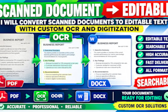 convert scanned documents to editable text, PDF with custom ocr and digitization