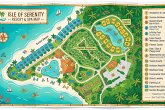 do wayfinding map, race map, river map, festival map, resort map, campus map