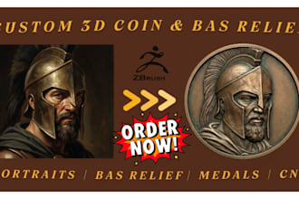 design 3d printable coin, medallion, challenge coin, badge, relief and stl model