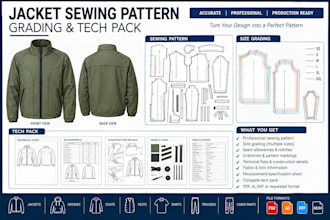 create professional jacket sewing pattern, grading and garment tech pack