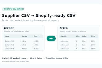 format supplier CSV files for shopify products and variants