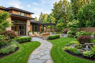 design backyard landscaping, garden layout, patio and outdoor living space
