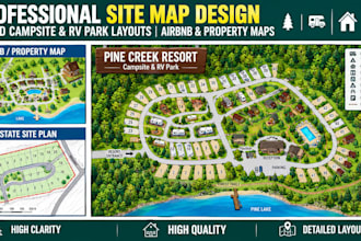 design 2d 3d campsite rv park map, airbnb, real estate and destination map