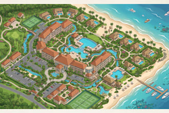 design a custom hotel resort map visitor map  interactive property map campus