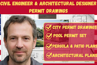 city permit drawing set for pergola, pool, backyard, outdoor living, patio plan