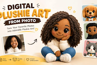 create digital plushie art from photo plush toy character design labubu