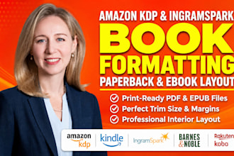 do amazon KDP book formatting, ingramspark formatting and paperback formatting