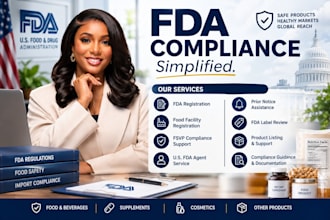handle fda registration, fda compliance, fsvp, US agent and label review