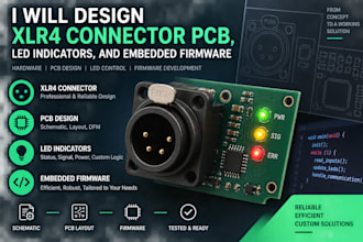 design xlr4 connector pcb, led indicators, and embedded firmware