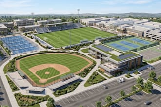 design 3d sport complex, soccer football field, 3d padel court, baseball render