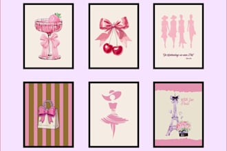 design cute girly wall art, pink aesthetic prints, and feminine posters