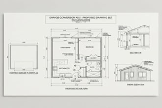 create garage conversion adu permit drawings and floor plans