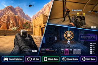 develop unity and unreal engine games, ar vr apps, 2d 3d games, mobile game, rpg