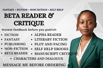 beta read your fantasy fiction or literary novel with a critique