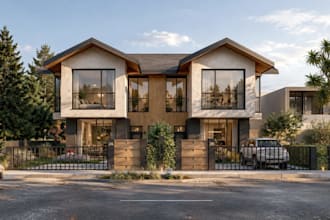 3d semi detached modern house,garden design,backyard lawn,balconies,cgi render