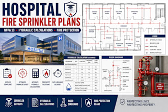 design fire sprinkler plan for warehouse and hospital with hydraulic calculation