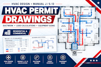 design hvac, manual j s d calculations, ductwork and permit drawings
