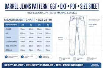 make custom barrel jeans pattern in gerber ggt dxf files