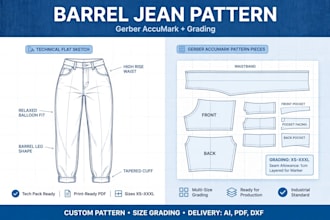 make barrel jeans pattern in gerber accumark with grading