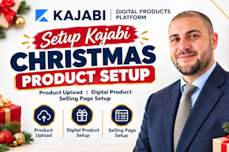 setup kajabi christmas product setup, product upload, digital product sale  page