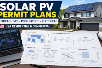 design USA solar pv permit plans, autocad drawings and sld