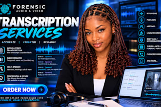 transcribe forensic audio or video recording into accurate quotable transcript