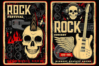draw vintage illustration poster design for your music event