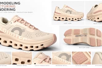 create a realistic 3d shoe model for footwear design rendering and 3d printing