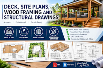 design deck, site plans, wood framing and structural drawings