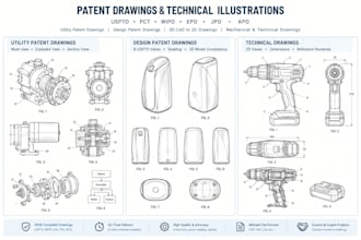 create uspto patent drawings, wipo utility patent illustrations and cad plans
