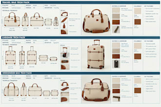 create travel bag, luggage and weekender bag tech pack for production