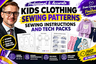 create kids clothing sewing patterns, sewing instructions and tech packs