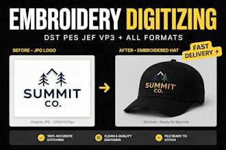 do embroidery digitizing 3d puff cap logo dst pes jef