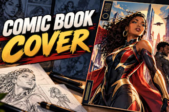 design a professional comic book cover and cover art