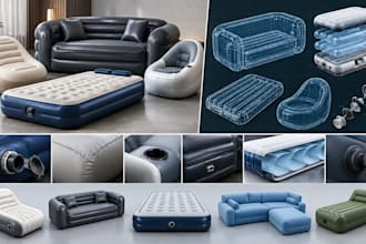do 3d cad rendering for inflatable air bed, inflatable air couch and sofa design