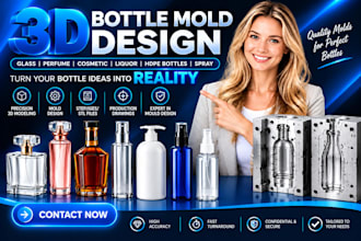 design 3d bottle mold design glass perfume cosmetic liquor hdpe bottles spray